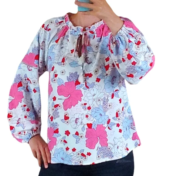 Anthropologie Sanctuary Meadow Floral Blouse long sleeves top oversized - Picture 1 of 13